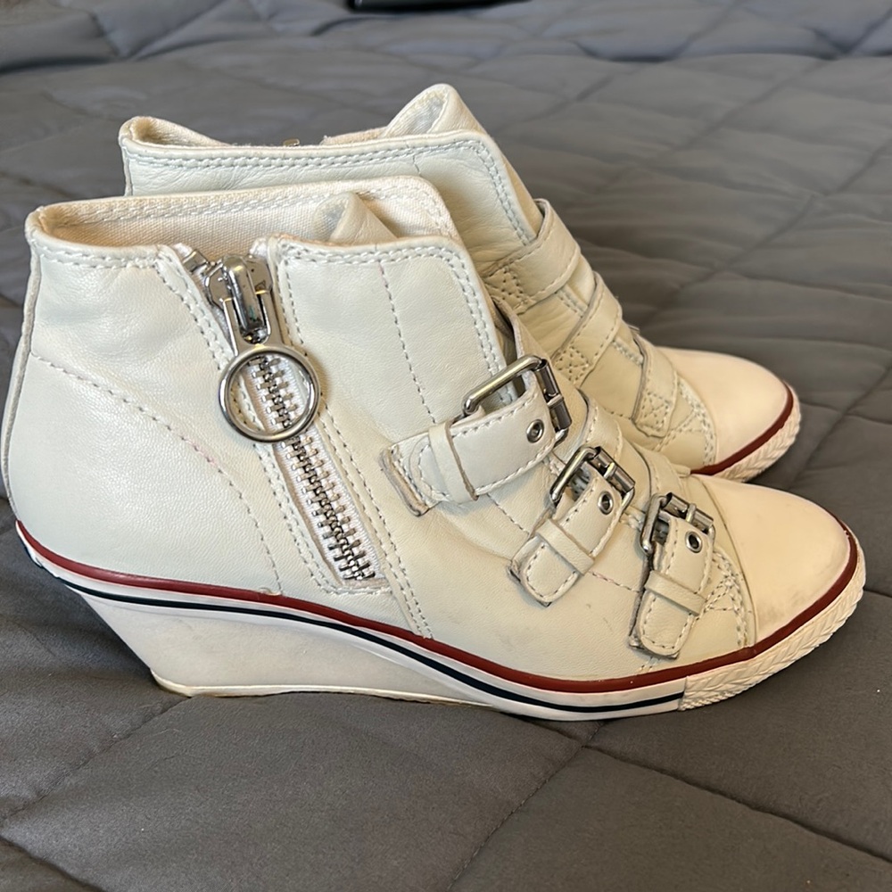 Ash Cream Wedge Sneakers with Buckle Detail